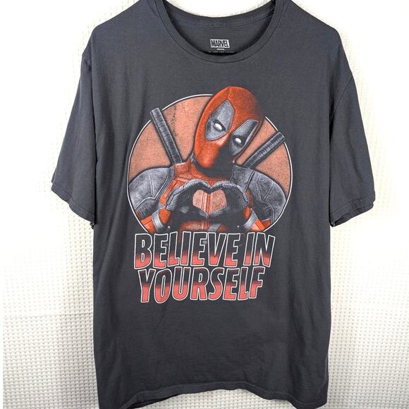 Marvel Deadpool Believe In Yourself T-Shirt XL Black Graphic Tee Funny Comic - Picture 1 of 4